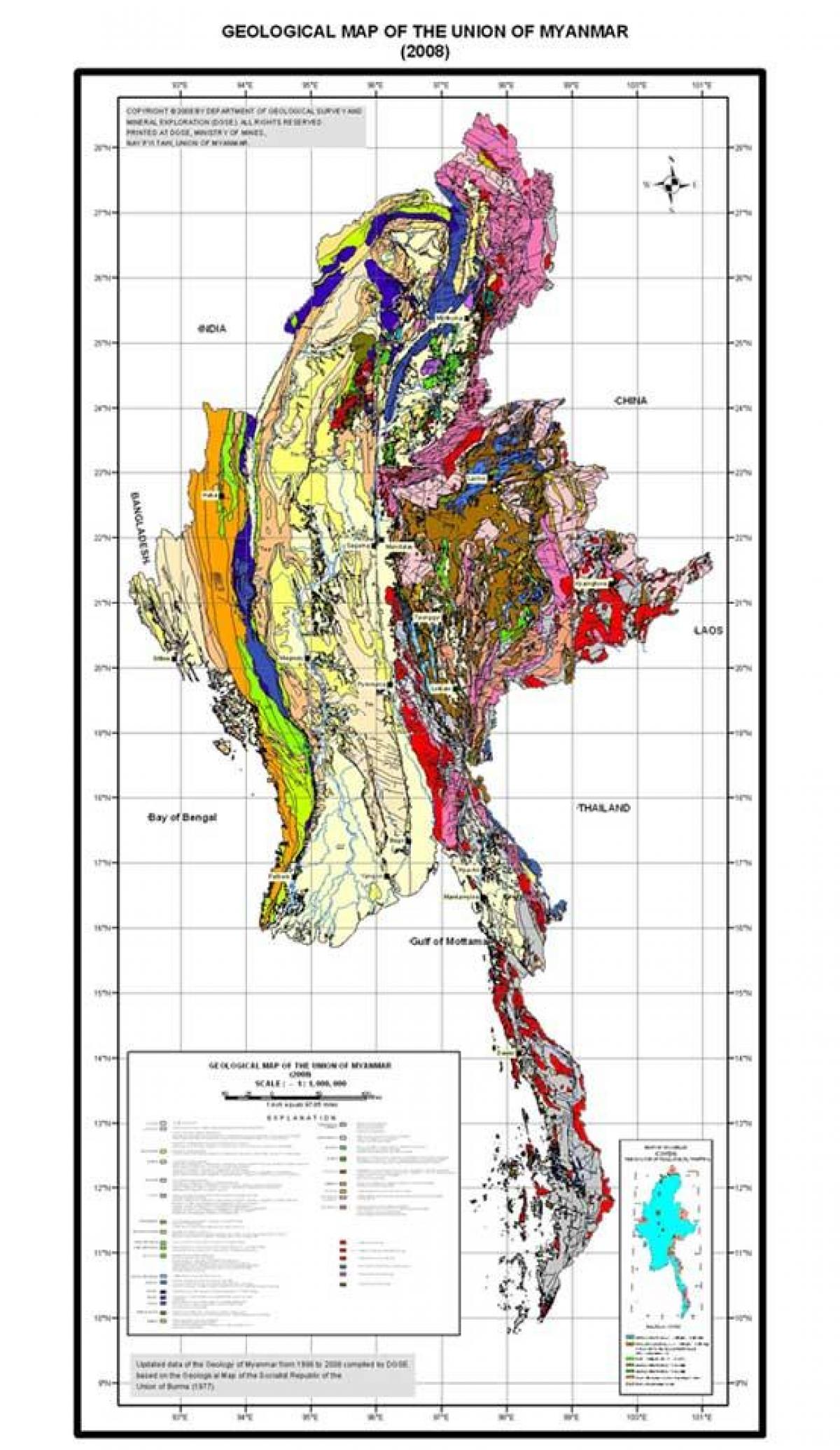 Carte géologique de la Myanmar 2008