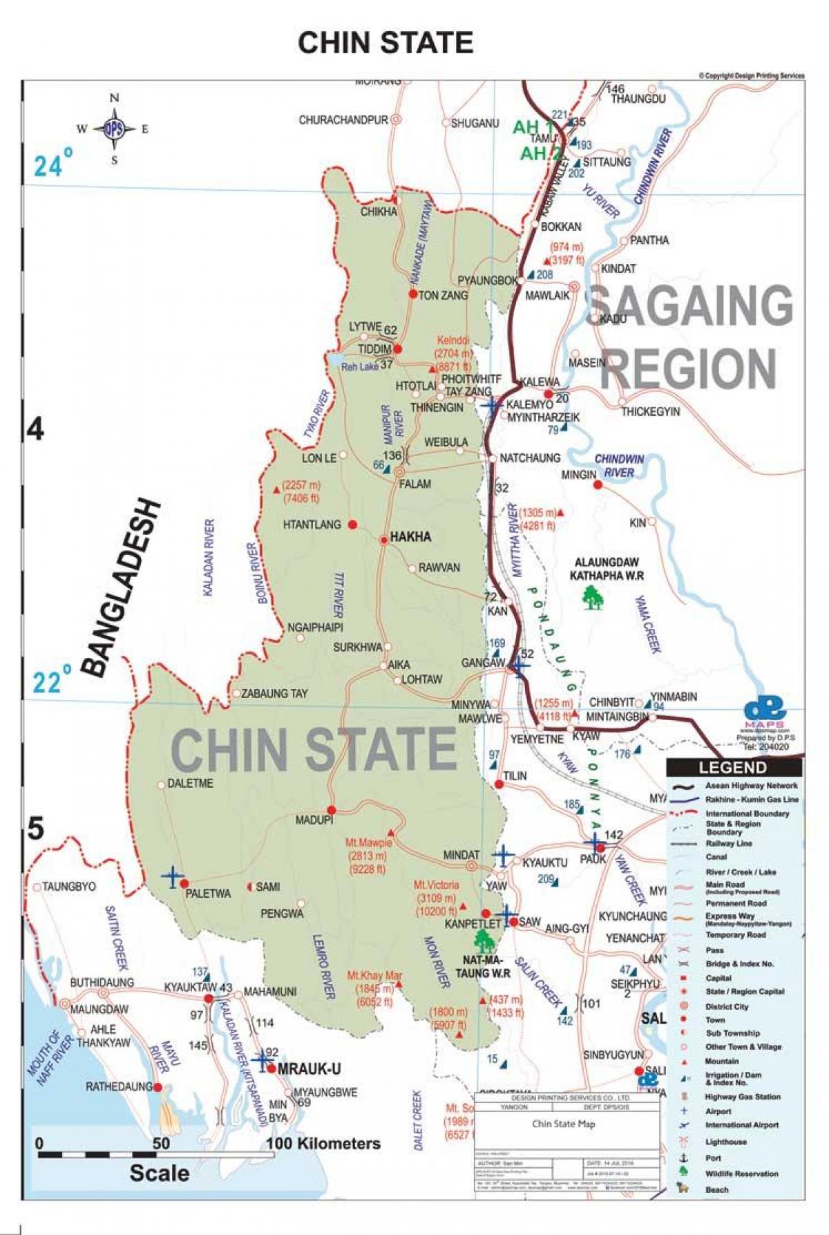 Carte de l'état chin Myanmar