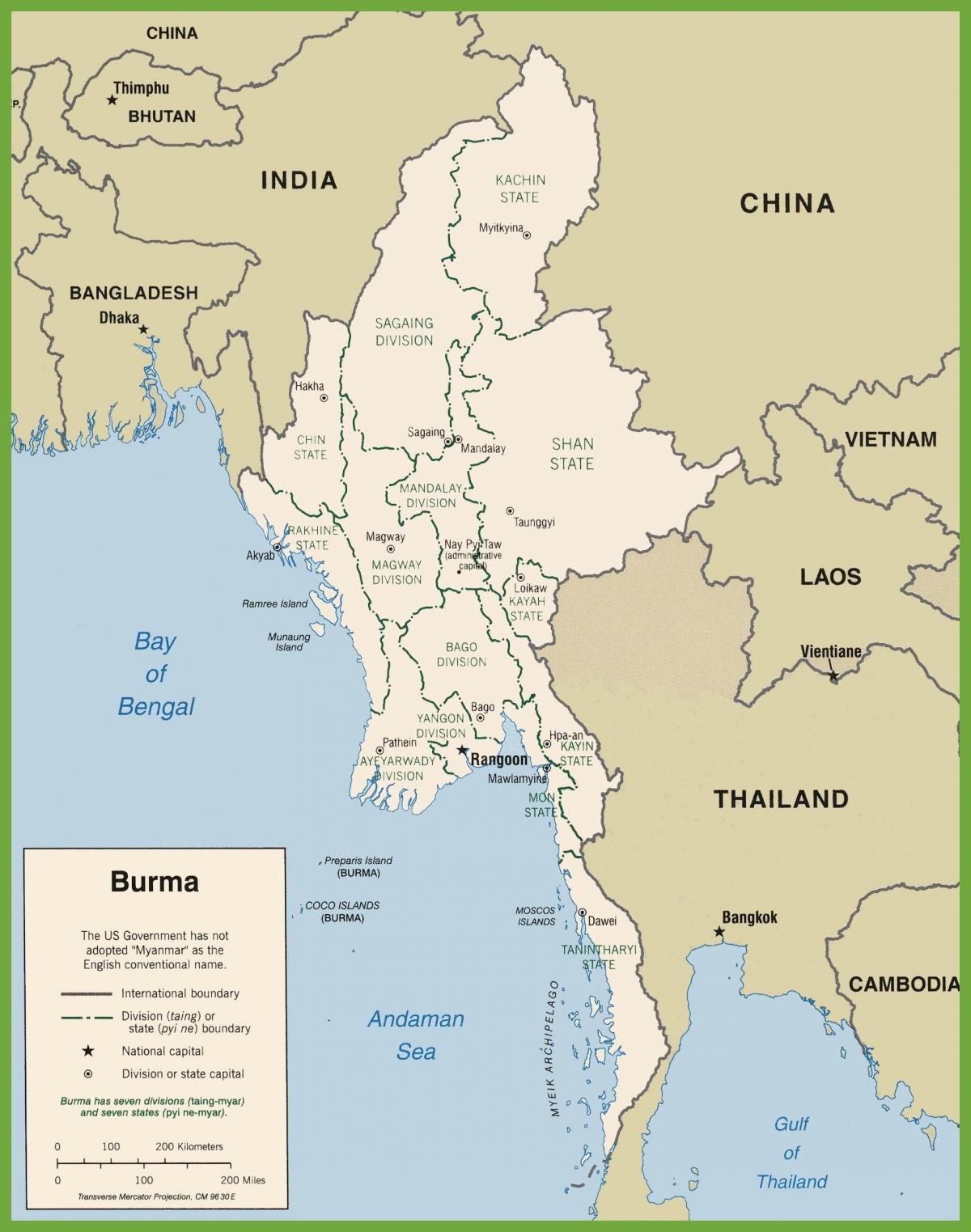 Carte politique de la birmanie