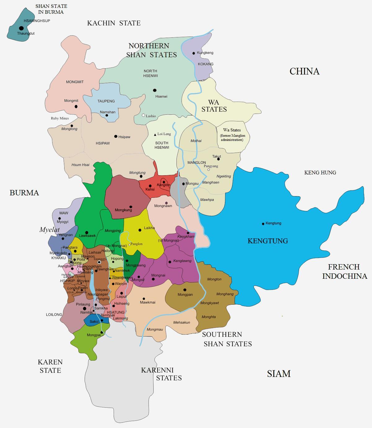 carte de l'état shan du Myanmar