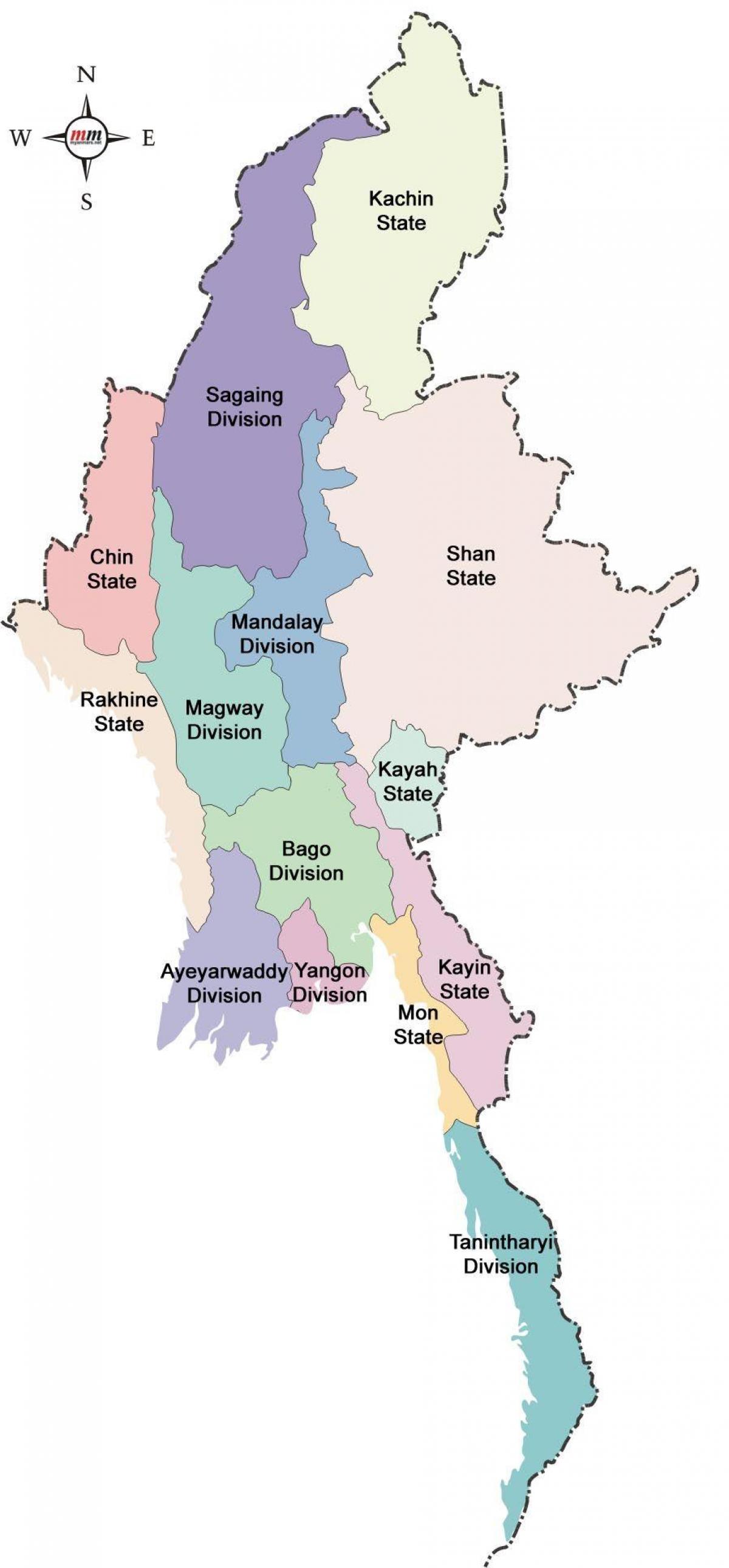 Birmanie les états de la carte