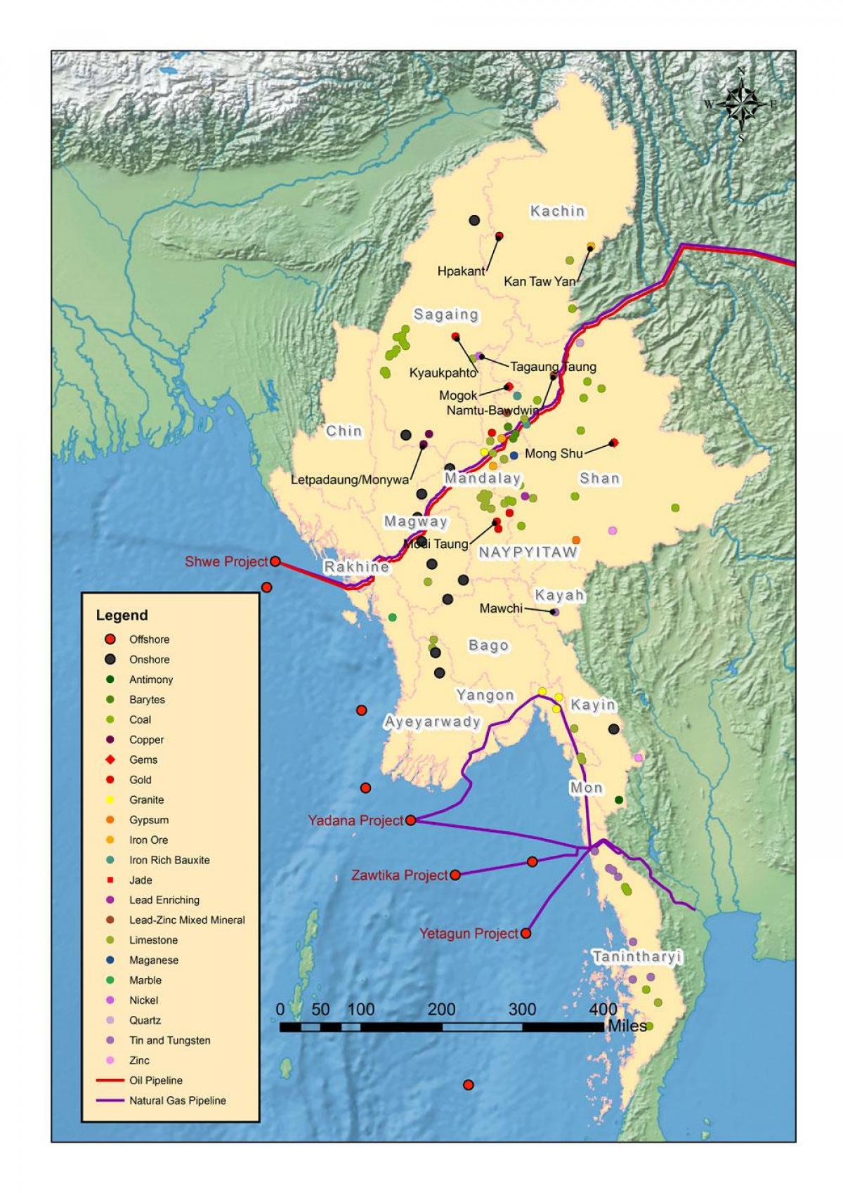 Carte du Myanmar ressources naturelles