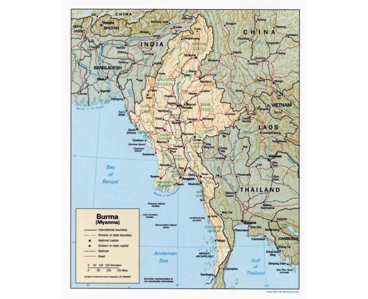 carte avec les villes du Myanmar